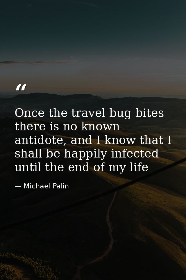 Once the travel bug bites there is no known antidote, and I know that I shall be happily infected until the end of my li — Michael Palin