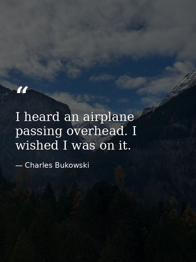 I heard an airplane passing overhead. I wished I was on it. — Charles Bukowski