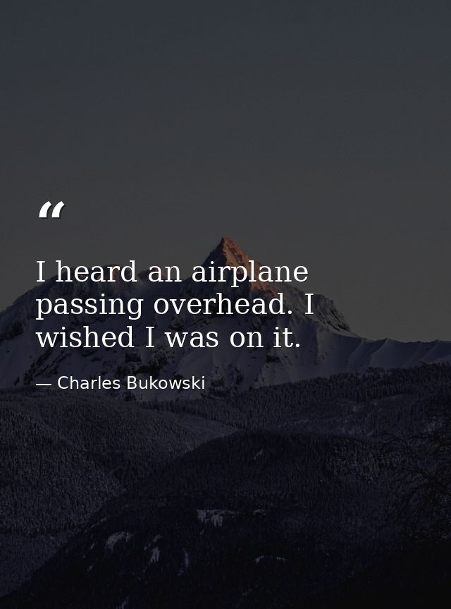 I heard an airplane passing overhead. I wished I was on it. — Charles Bukowski