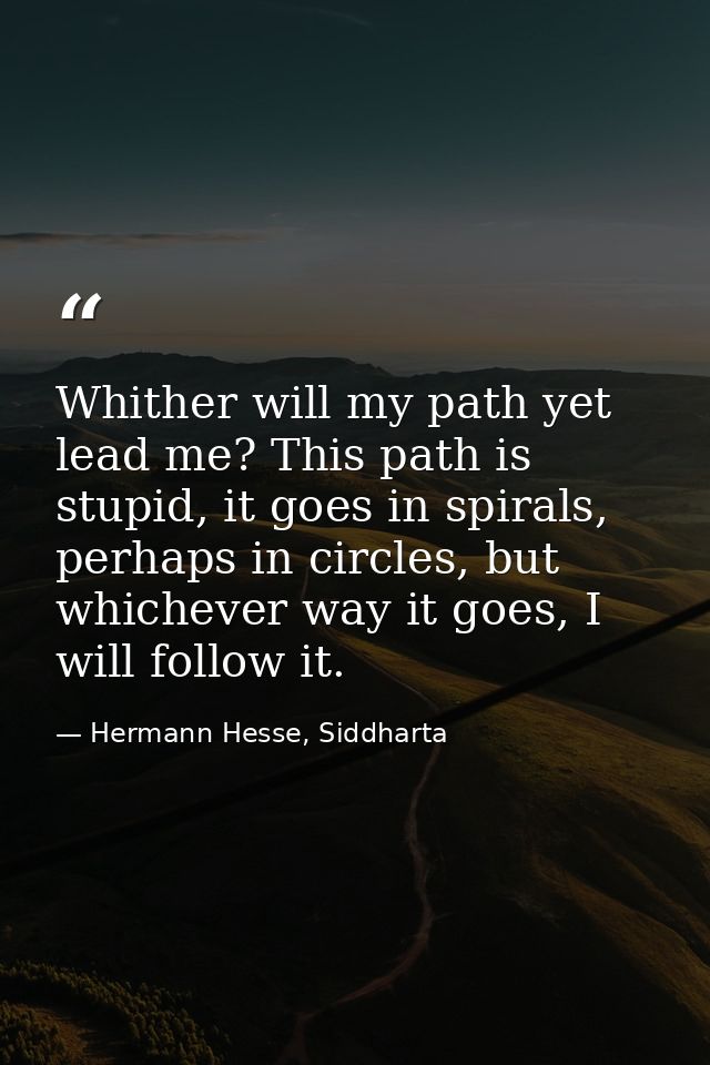 Whither will my path yet lead me? This path is stupid, it goes in spirals, perhaps in circles, but whichever way it goes — Hermann Hesse, Siddharta