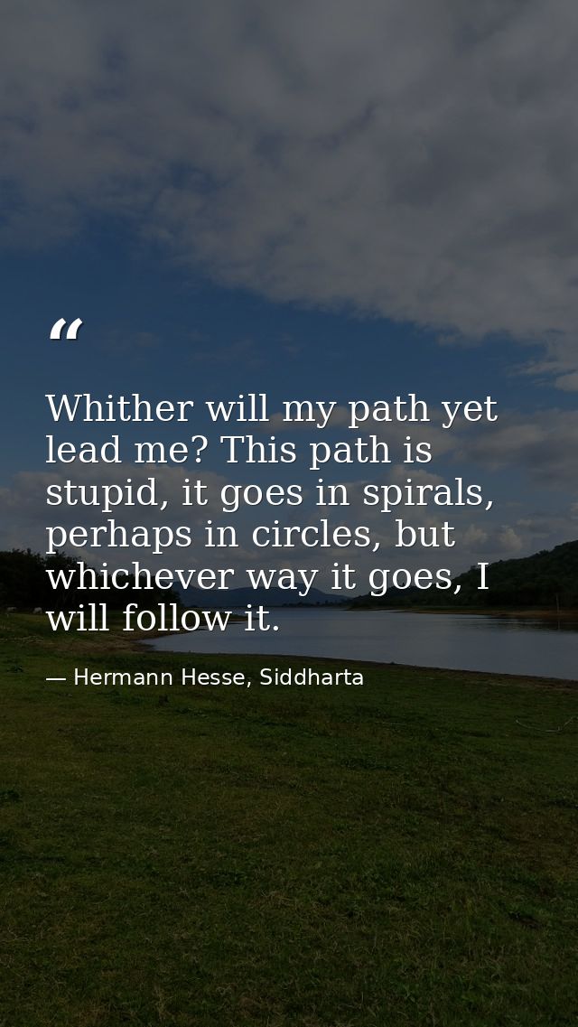 Whither will my path yet lead me? This path is stupid, it goes in spirals, perhaps in circles, but whichever way it goes — Hermann Hesse, Siddharta