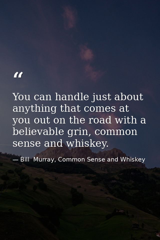 You can handle just about anything that comes at you out on the road with a believable grin, common sense and whiskey. — Bill  Murray, Common Sense and Whiskey