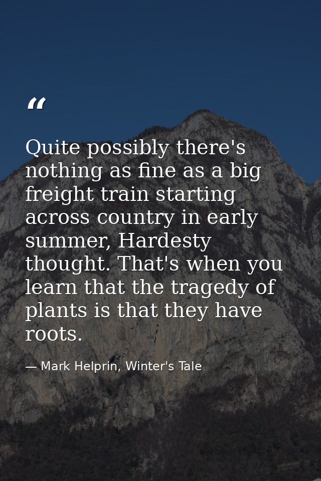 Quite possibly there's nothing as fine as a big freight train starting across country in early summer, Hardesty thought. — Mark Helprin, Winter's Tale