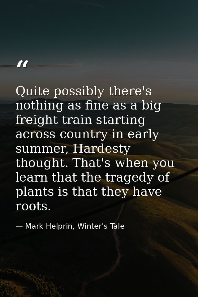 Quite possibly there's nothing as fine as a big freight train starting across country in early summer, Hardesty thought. — Mark Helprin, Winter's Tale