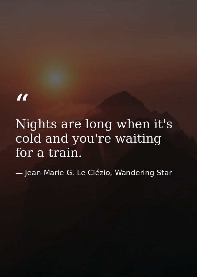 Nights are long when it's cold and you're waiting for a train. — Jean-Marie G. Le Clézio, Wandering Star