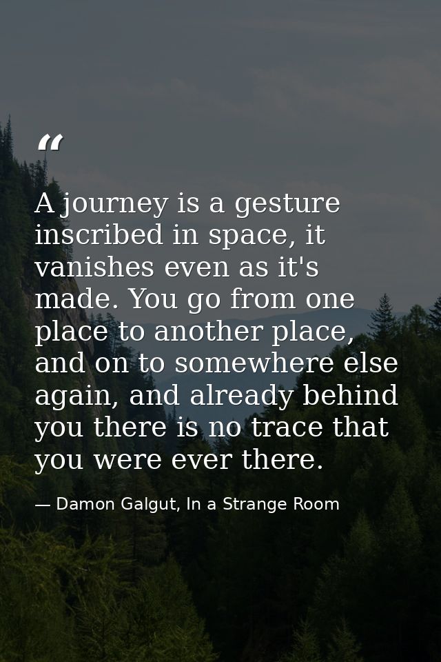 A journey is a gesture inscribed in space, it vanishes even as it's made. You go from one place to another place, and on — Damon Galgut, In a Strange Room