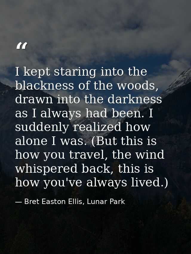 I kept staring into the blackness of the woods, drawn into the darkness as I always had been. I suddenly realized how al — Bret Easton Ellis, Lunar Park