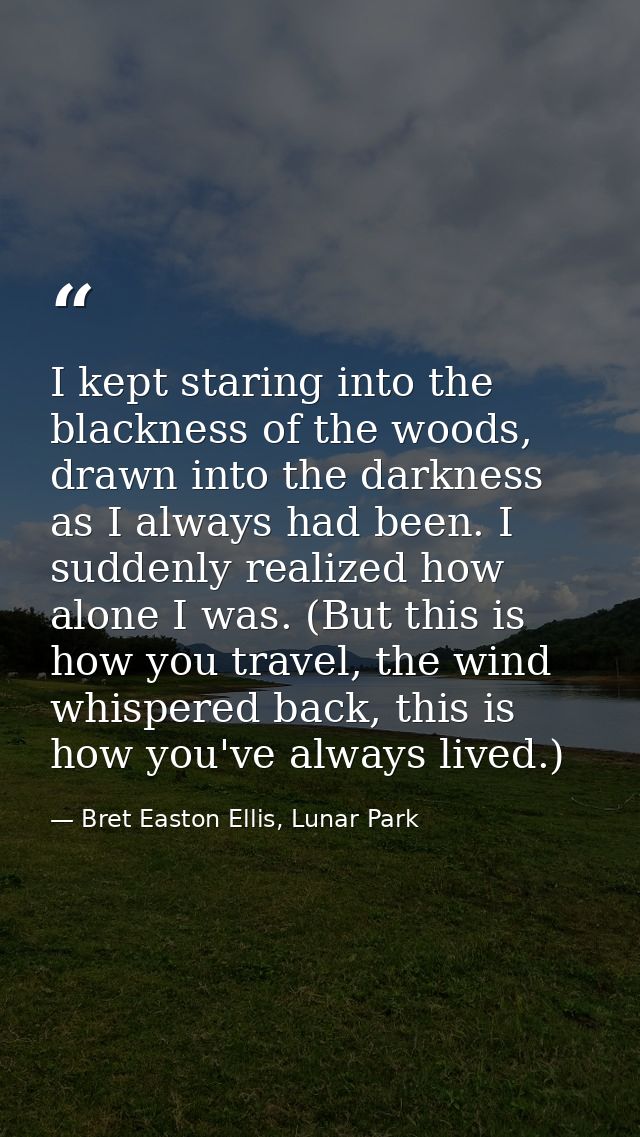 I kept staring into the blackness of the woods, drawn into the darkness as I always had been. I suddenly realized how al — Bret Easton Ellis, Lunar Park