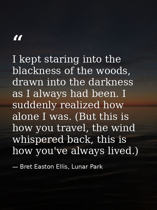 I kept staring into the blackness of the woods, drawn into the darkness as I always had been. I suddenly realized how al — Bret Easton Ellis, Lunar Park
