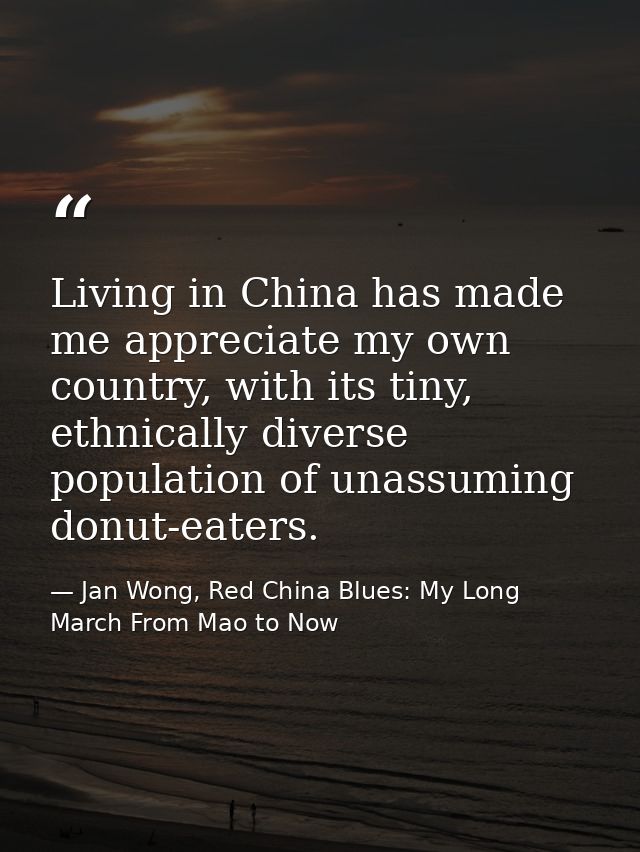 Living in China has made me appreciate my own country, with its tiny, ethnically diverse population of unassuming donut- — Jan Wong, Red China Blues: My Long March From Mao to Now