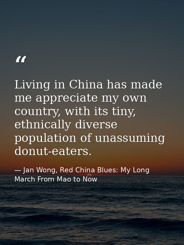 Living in China has made me appreciate my own country, with its tiny, ethnically diverse population of unassuming donut- — Jan Wong, Red China Blues: My Long March From Mao to Now