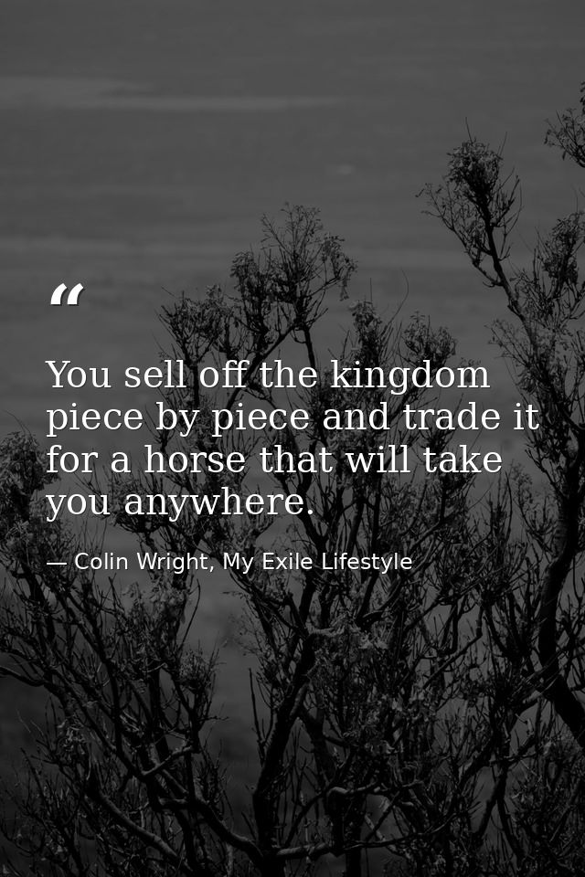 You sell off the kingdom piece by piece and trade it for a horse that will take you anywhere. — Colin Wright, My Exile Lifestyle