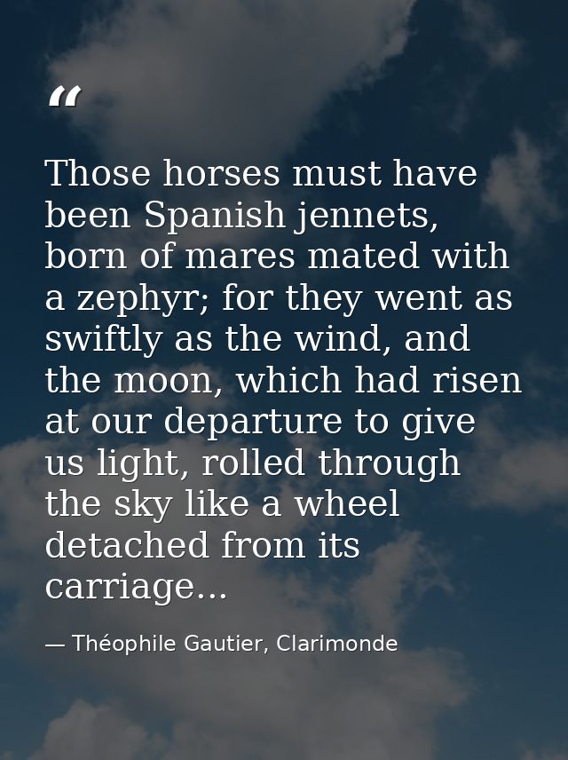 Those horses must have been Spanish jennets, born of mares mated with a zephyr; for they went as swiftly as the wind, an — Théophile Gautier, Clarimonde
