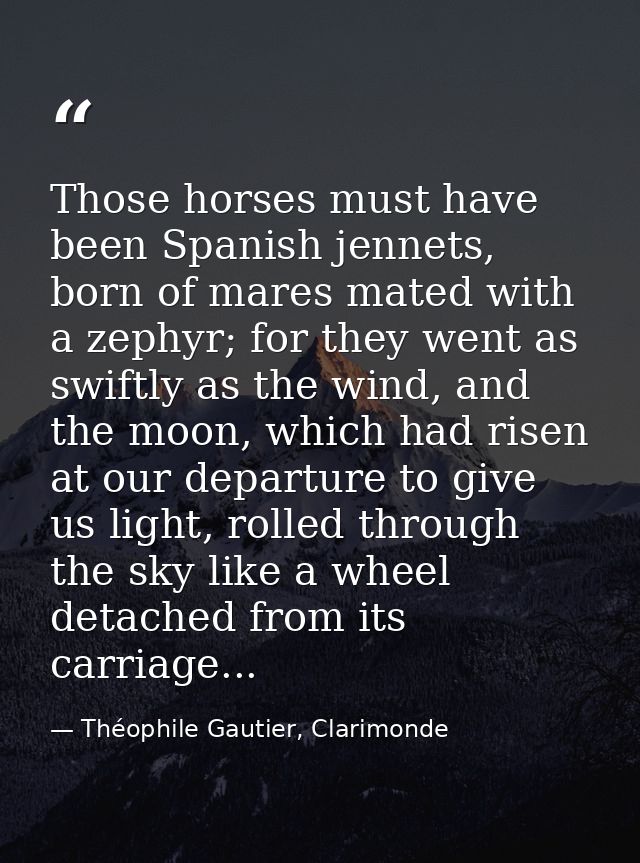 Those horses must have been Spanish jennets, born of mares mated with a zephyr; for they went as swiftly as the wind, an — Théophile Gautier, Clarimonde