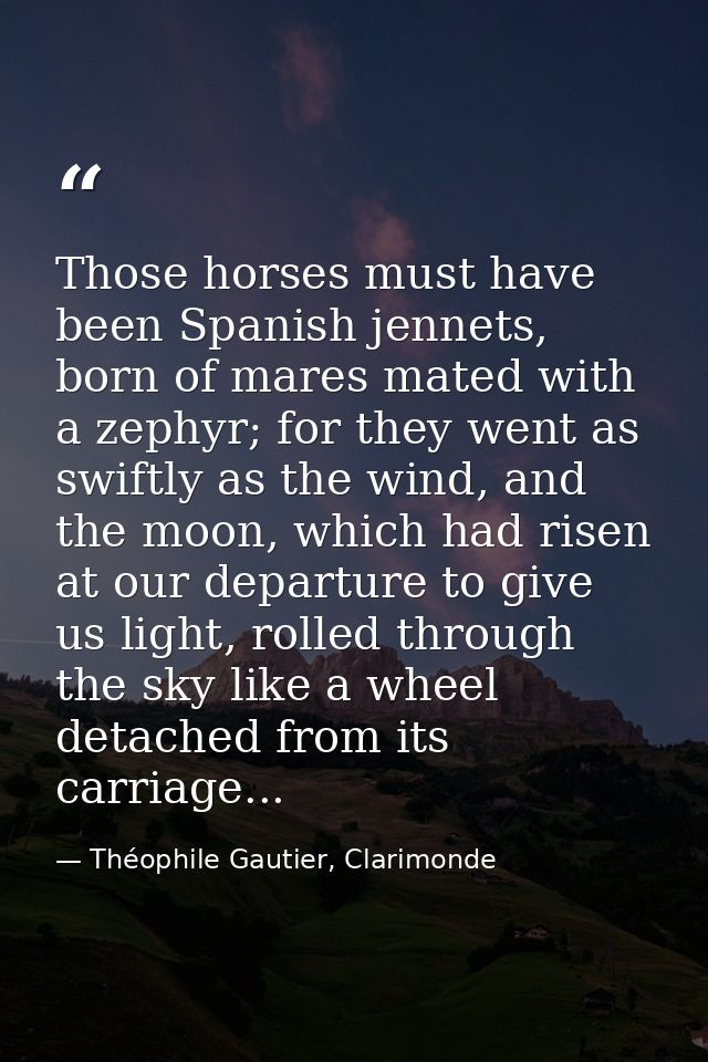 Those horses must have been Spanish jennets, born of mares mated with a zephyr; for they went as swiftly as the wind, an — Théophile Gautier, Clarimonde