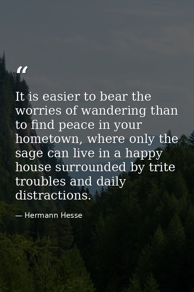 It is easier to bear the worries of wandering than to find peace in your hometown, where only the sage can live in a hap — Hermann Hesse