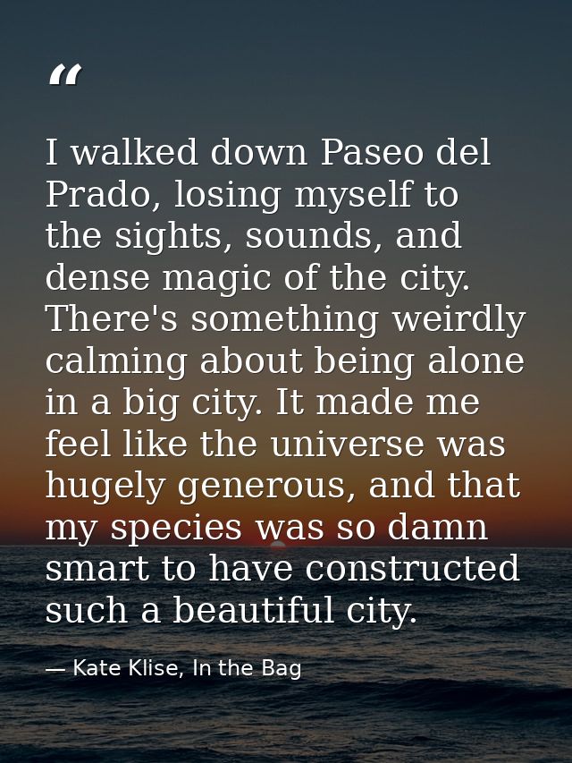 I walked down Paseo del Prado, losing myself to the sights, sounds, and dense magic of the city. There's something weird — Kate Klise, In the Bag