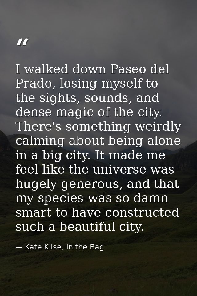 I walked down Paseo del Prado, losing myself to the sights, sounds, and dense magic of the city. There's something weird — Kate Klise, In the Bag
