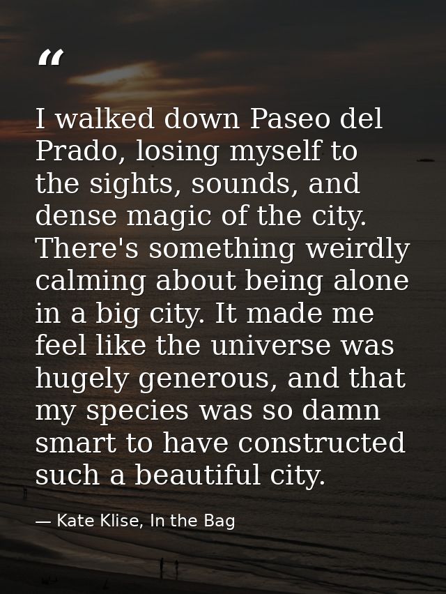 I walked down Paseo del Prado, losing myself to the sights, sounds, and dense magic of the city. There's something weird — Kate Klise, In the Bag