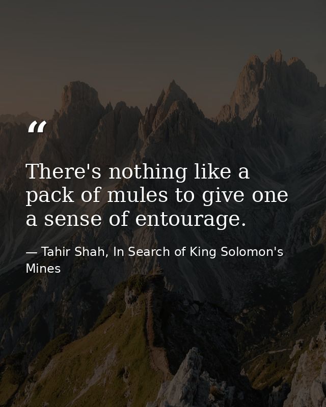There's nothing like a pack of mules to give one a sense of entourage. — Tahir Shah, In Search of King Solomon's Mines