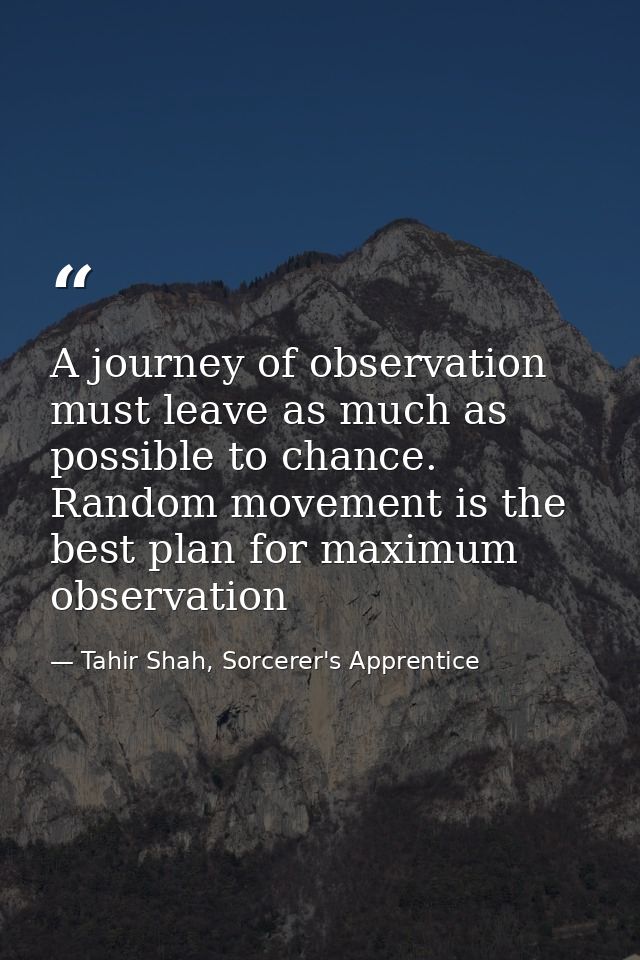 A journey of observation must leave as much as possible to chance. Random movement is the best plan for maximum observat — Tahir Shah, Sorcerer's Apprentice