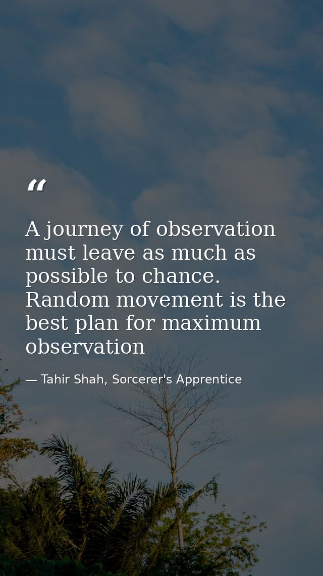 A journey of observation must leave as much as possible to chance. Random movement is the best plan for maximum observat — Tahir Shah, Sorcerer's Apprentice