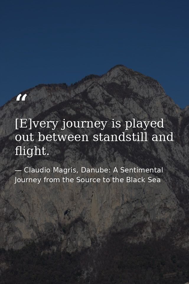 [E]very journey is played out between standstill and flight. — Claudio Magris, Danube: A Sentimental Journey from the Source to the Black Sea
