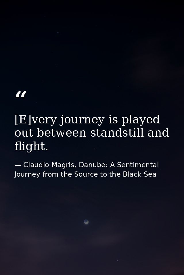 [E]very journey is played out between standstill and flight. — Claudio Magris, Danube: A Sentimental Journey from the Source to the Black Sea