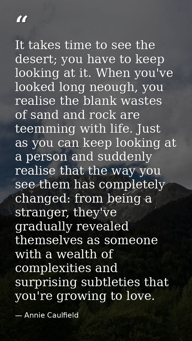 It takes time to see the desert; you have to keep looking at it. When you've looked long neough, you realise the blank w — Annie Caulfield