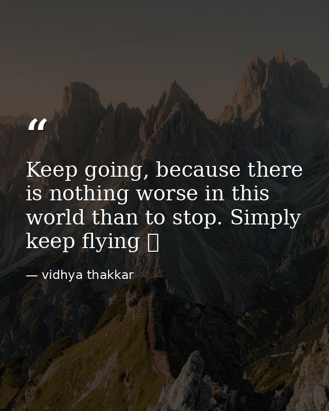 Keep going, because there is nothing worse in this world than to stop. Simply keep flying ❤️ — vidhya thakkar