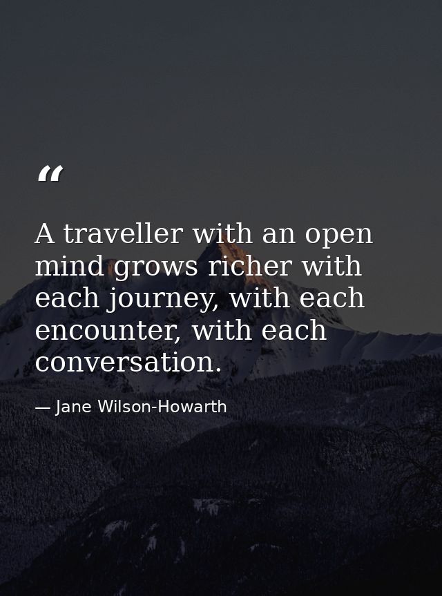 A traveller with an open mind grows richer with each journey, with each encounter, with each conversation. — Jane Wilson-Howarth