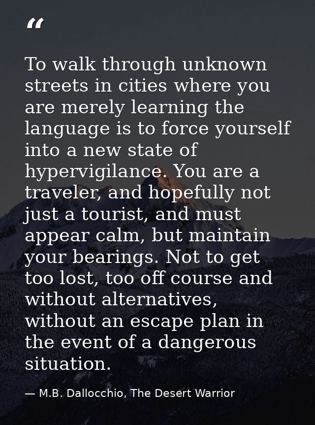 To walk through unknown streets in cities where you are merely learning the language is to force yourself into a new sta — M.B. Dallocchio, The Desert Warrior