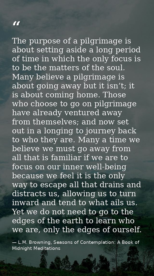 The purpose of a pilgrimage is about setting aside a long period of time in which the only focus is to be the matters of — L.M. Browning, Seasons of Contemplation: A Book of Midnight Meditations