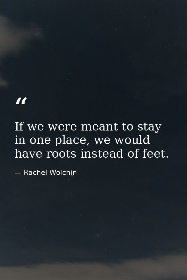 If we were meant to stay in one place, we would have roots instead of feet. — Rachel Wolchin