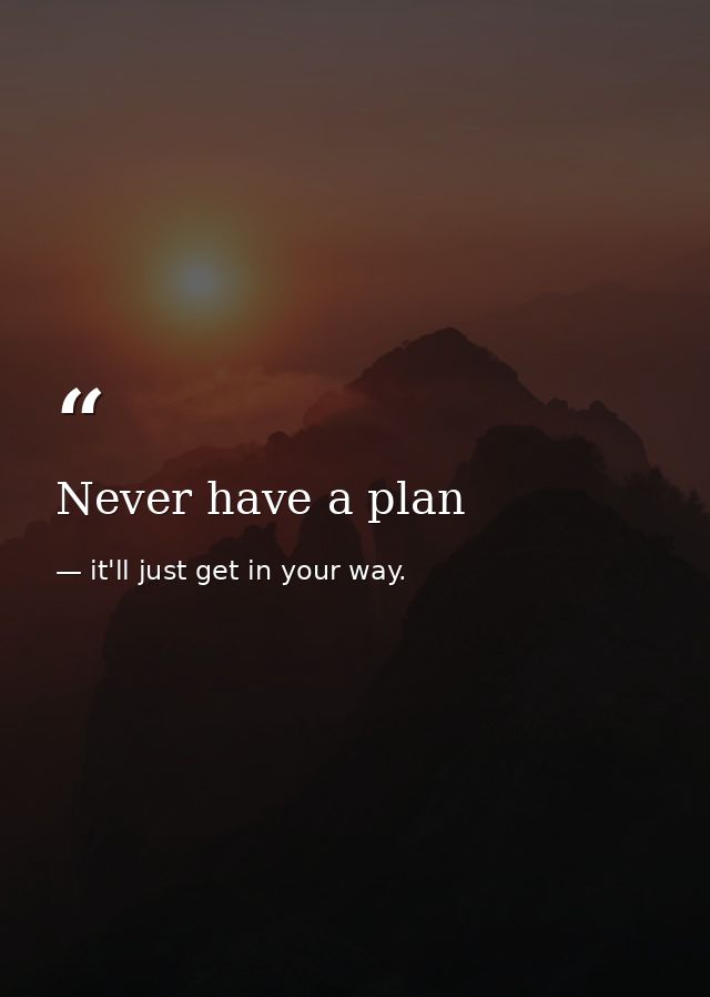 Never have a plan — it'll just get in your way.