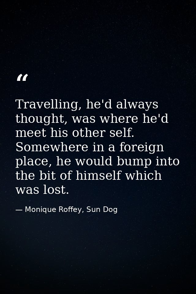 Travelling, he'd always thought, was where he'd meet his other self. Somewhere in a foreign place, he would bump into th — Monique Roffey, Sun Dog