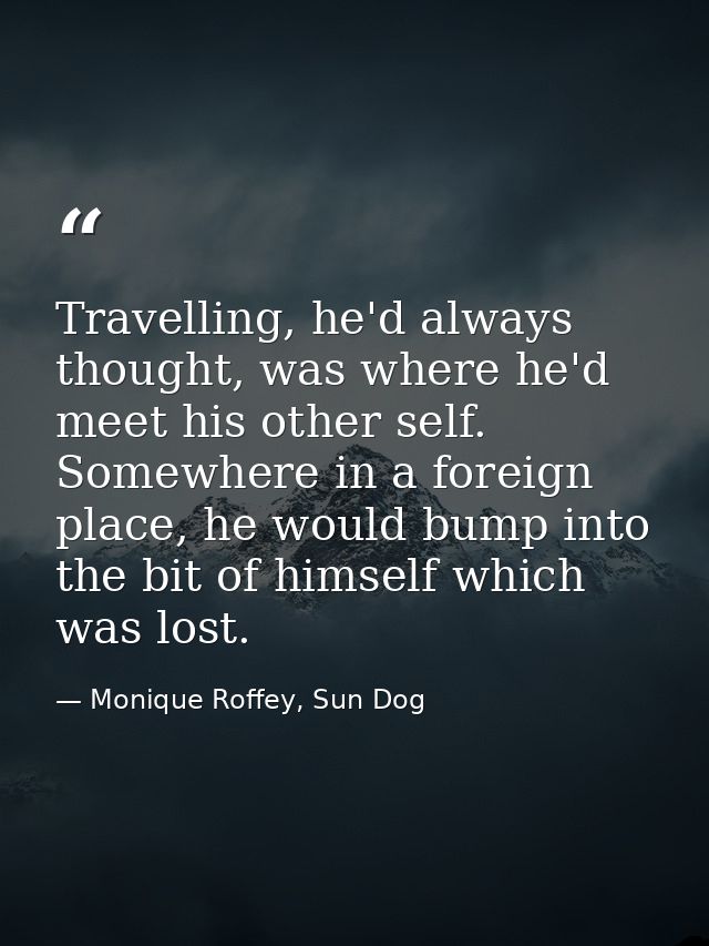 Travelling, he'd always thought, was where he'd meet his other self. Somewhere in a foreign place, he would bump into th — Monique Roffey, Sun Dog