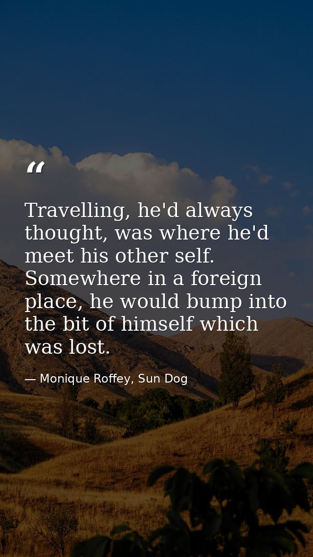Travelling, he'd always thought, was where he'd meet his other self. Somewhere in a foreign place, he would bump into th — Monique Roffey, Sun Dog