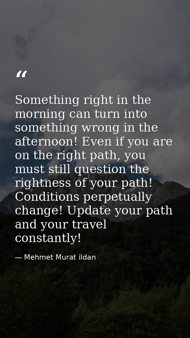 Something right in the morning can turn into something wrong in the afternoon! Even if you are on the right path, you mu — Mehmet Murat ildan