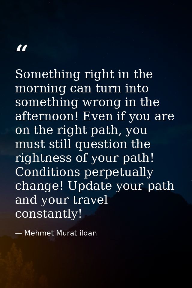 Something right in the morning can turn into something wrong in the afternoon! Even if you are on the right path, you mu — Mehmet Murat ildan