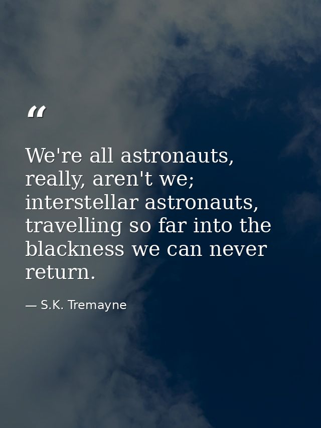 We're all astronauts, really, aren't we; interstellar astronauts, travelling so far into the blackness we can never retu — S.K. Tremayne