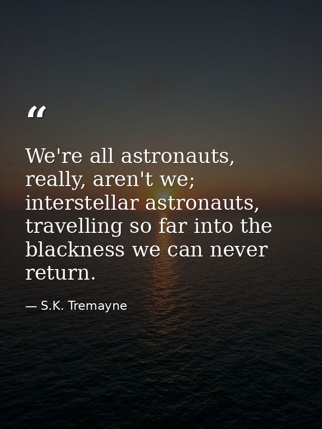 We're all astronauts, really, aren't we; interstellar astronauts, travelling so far into the blackness we can never retu — S.K. Tremayne