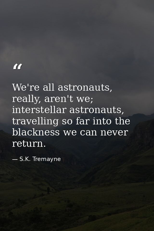 We're all astronauts, really, aren't we; interstellar astronauts, travelling so far into the blackness we can never retu — S.K. Tremayne