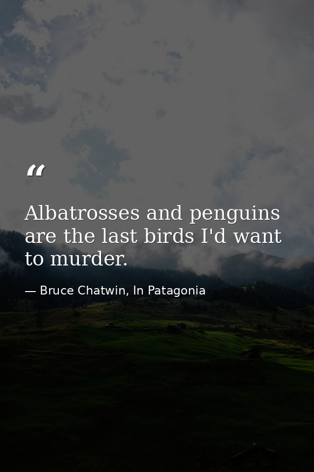 Albatrosses and penguins are the last birds I'd want to murder. — Bruce Chatwin, In Patagonia