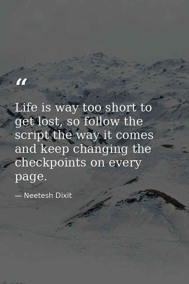 Life is way too short to get lost, so follow the script the way it comes and keep changing the checkpoints on every page — Neetesh Dixit