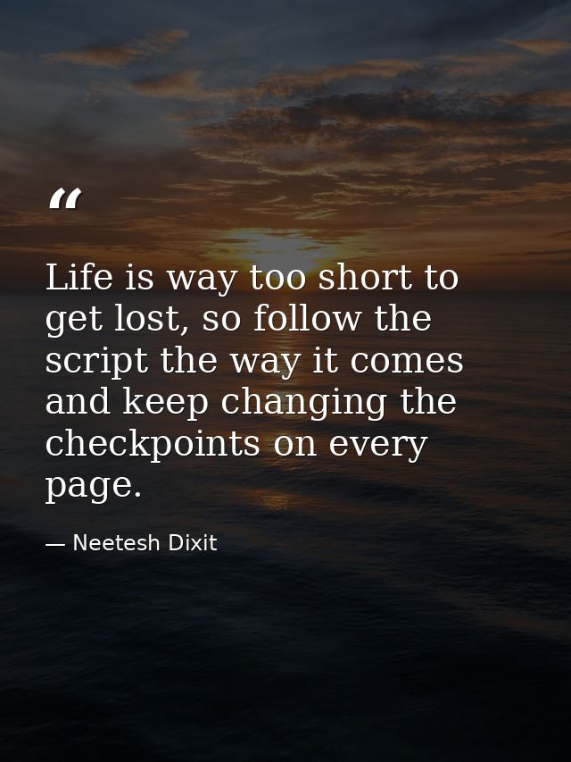 Life is way too short to get lost, so follow the script the way it comes and keep changing the checkpoints on every page — Neetesh Dixit