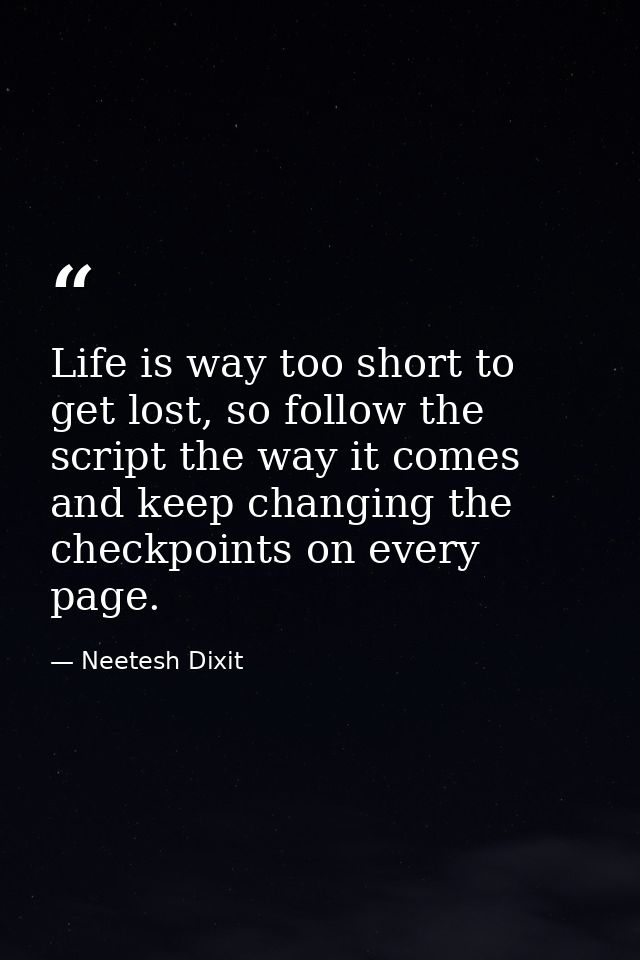 Life is way too short to get lost, so follow the script the way it comes and keep changing the checkpoints on every page — Neetesh Dixit