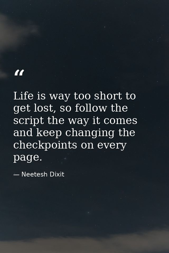 Life is way too short to get lost, so follow the script the way it comes and keep changing the checkpoints on every page — Neetesh Dixit