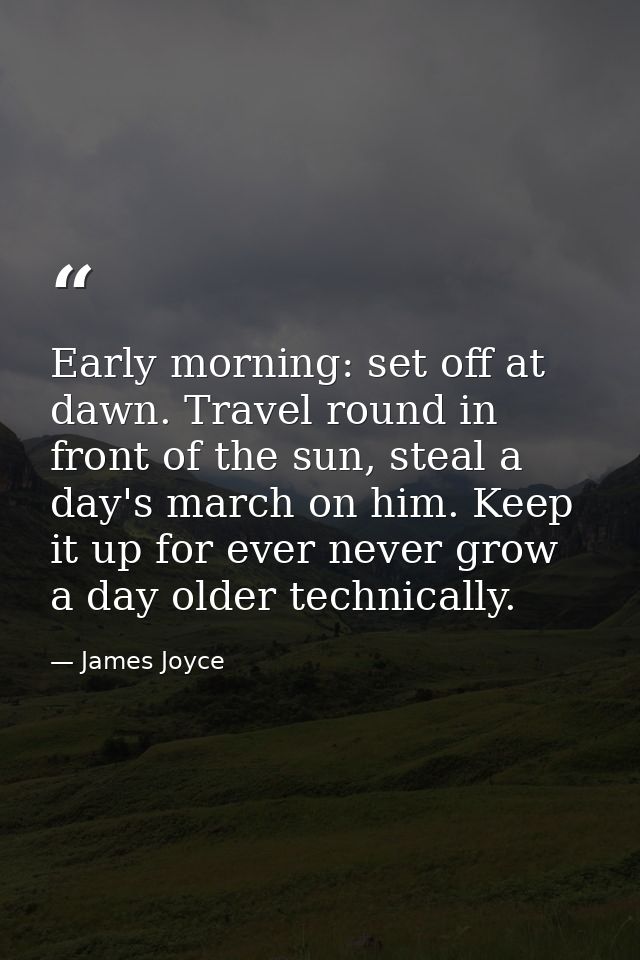 Early morning: set off at dawn. Travel round in front of the sun, steal a day's march on him. Keep it up for ever never  — James Joyce