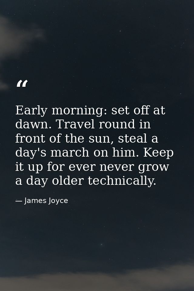 Early morning: set off at dawn. Travel round in front of the sun, steal a day's march on him. Keep it up for ever never  — James Joyce